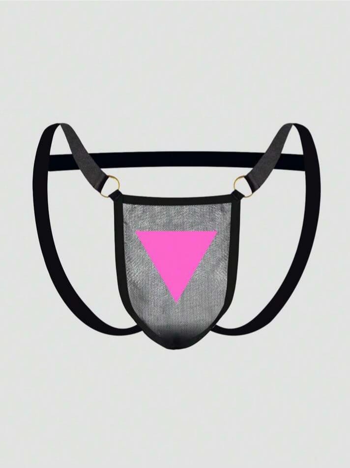 MAD-MEN Lace Up Breathable Minimalist Geometric Print Decorative Ring Thong Underwear